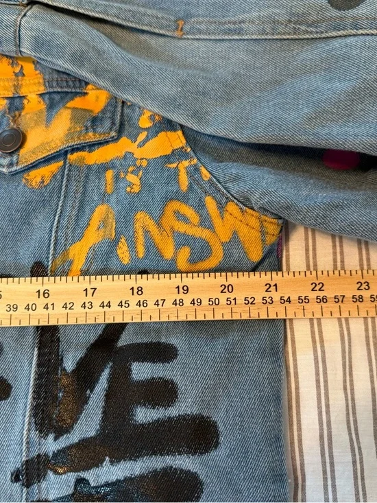 Chemistry Graffiti Print Butterfly Graphic Denim Jacket Size M - Picture 9 of 13